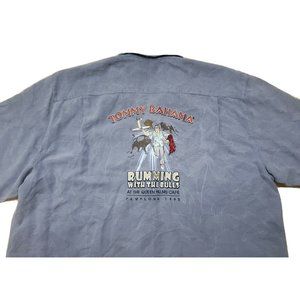 Tommy Bahama Rumming With The Bulls S/S Camp Silk Shirt XL Blue 1993 Vintage